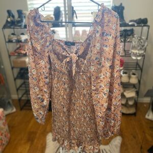 Lulu's Floral Mini Dress - Pink and Blue